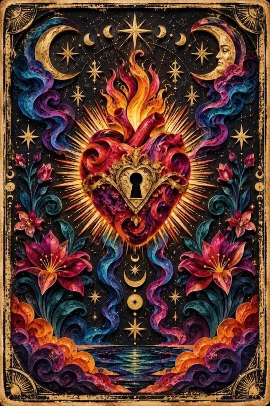5x7 Framed Sacred Heart Lock Celestial Wall Art